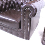 Sofa and Chair, Brown, Club  Chesterfield From England, Lovely Set! - Old Europe Antique Home Furnishings