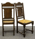 Antique Chairs, Dining, Six French Breton Oak Rush-Seat, Early 20th C., Charming - Old Europe Antique Home Furnishings