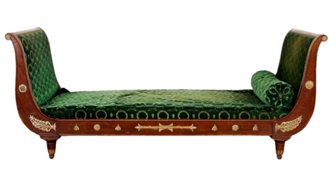 Antique Day Bed, Sleigh Form, Large French, Green, Mahogany Circa 1900, Beauty! - Old Europe Antique Home Furnishings