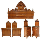 Antique Bed Set, Beds, Night Stands, Italian Carved Oak Aracaded, Pairs, 1800s! - Old Europe Antique Home Furnishings