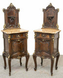 Bedside Cabinets, Louis XV Style, Walnut, Marble Top, Gorgeous Pair, Vintage!! - Old Europe Antique Home Furnishings