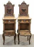 Bedside Cabinets, Louis XV Style, Walnut, Marble Top, Gorgeous Pair, Vintage!! - Old Europe Antique Home Furnishings