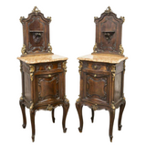 Bedside Cabinets, Louis XV Style, Walnut, Marble Top, Gorgeous Pair, Vintage!! - Old Europe Antique Home Furnishings