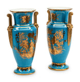 Vases, Chinoiserie-Decorated Blue, Pair, Paris Porcelain Vases Gorgeous! - Old Europe Antique Home Furnishings