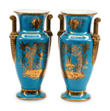 Vases, Chinoiserie-Decorated Blue, Pair, Paris Porcelain Vases Gorgeous! - Old Europe Antique Home Furnishings