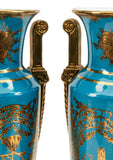 Vases, Chinoiserie-Decorated Blue, Pair, Paris Porcelain Vases Gorgeous! - Old Europe Antique Home Furnishings