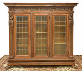 Antique Bookcase, Carved Walnut, Italian Renaissance Revival, Gorgeous! - Old Europe Antique Home Furnishings