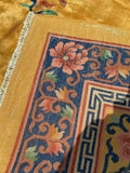Carpet, Room-size, Chinese Deco, Yellow, Floral Border 14ft 3in x 9ft 11in!!! - Old Europe Antique Home Furnishings