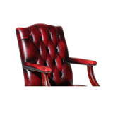 Chair, Office, British, Red Leather Chesterfield Armchair, Gorgeous! - Old Europe Antique Home Furnishings