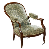 Antique ArmChair Recliner French, Louis Philippe High Back, Upholstered Fauteuil - Old Europe Antique Home Furnishings