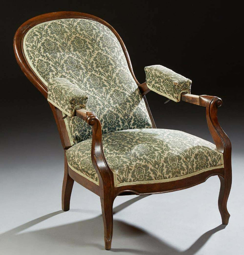 Antique ArmChair Recliner French, Louis Philippe High Back, Upholstered