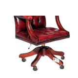 Chair, Office, British, Red Leather Chesterfield Armchair, Gorgeous! - Old Europe Antique Home Furnishings
