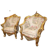 Sofa, Chairs (2), Highly Carved, Ornate, Gold Gilt, Embroidery,Vintage / Antique - Old Europe Antique Home Furnishings