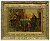 Painting, Oil, English School, on Canvas,"The Chess Game", Framed. on Mulle!! - Old Europe Antique Home Furnishings