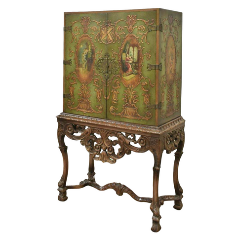 Cabinet Chinoiserie Style, Stand, Neoclassical Painted Figural, Vintage/Antique - Old Europe Antique Home Furnishings