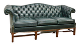 Sofa, Leather, Fairfield Chippendale Style Tufted, Green, Brass Tacks, Gorgeous - Old Europe Antique Home Furnishings