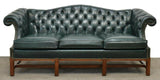 Sofa, Leather, Fairfield Chippendale Style Tufted, Green, Brass Tacks, Gorgeous - Old Europe Antique Home Furnishings