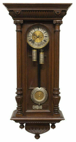 Antique Clock, Wall, German Lenzkirch Oak Cased Regulator, 1800's, Handsome Deco - Old Europe Antique Home Furnishings