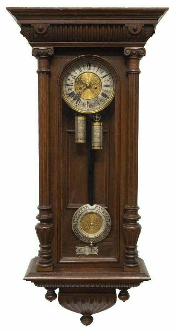 Antique Clock, Wall, German Lenzkirch Oak Cased Regulator, 1800's