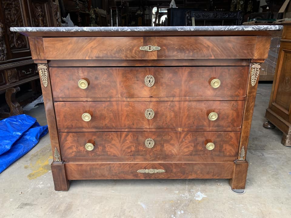 Antique Commode, Flame Mahogany Empire Style French, Gilt Metal Pulls ...