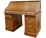Antique Desk, Cylinder Roll Top, Double Pedestal, Early 1900s, Stunning! - Old Europe Antique Home Furnishings