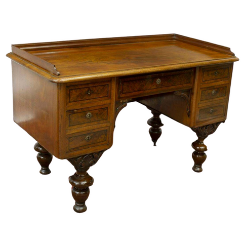 Antique Desk, Writing, Danish Figured Wood, Kneehole, 1800s, Handsome Piece!! - Old Europe Antique Home Furnishings