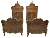Beds, Italian Louis XV Style, Carved Walnut Handsome Pair, Early 1900s!! - Old Europe Antique Home Furnishings
