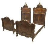 Beds, Italian Louis XV Style, Carved Walnut Handsome Pair, Early 1900s!! - Old Europe Antique Home Furnishings