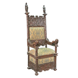 Throne Chair, Carved Figural, Lion Details, Renaissance Style, Vintage / Antique - Old Europe Antique Home Furnishings