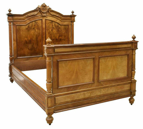 Antique Bed, French Renaissance Revival, Walnut, 19th C. ( 1800s ), Handsome!! - Old Europe Antique Home Furnishings
