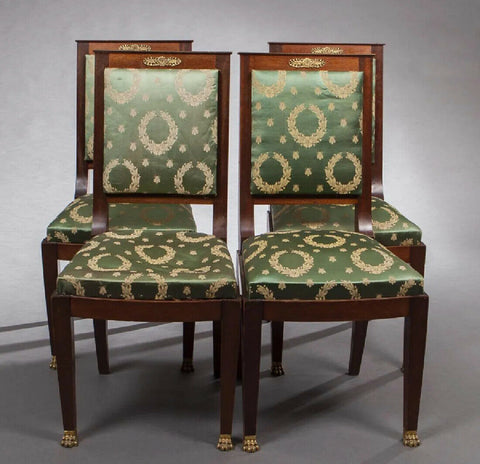Four French Empire Style Mahogany Dining Chairs, Vintage / Antique - Old Europe Antique Home Furnishings