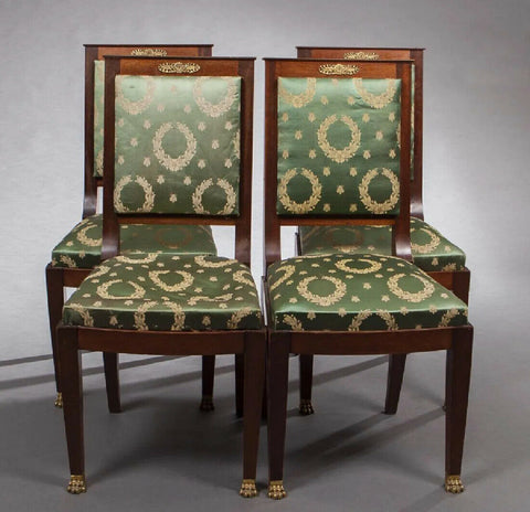 Four French Empire Style Mahogany Dining Chairs, Vintage / Antique - Old Europe Antique Home Furnishings
