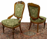 Antique Chairs, Side Victorian Carved & Upholstered, Set of Two, Green, 1800s! - Old Europe Antique Home Furnishings