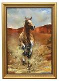 Oil on Canvas, Horse, Marcus Hodge (B.1966) "Running Horse", 51" X 35", Handsome - Old Europe Antique Home Furnishings