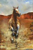 Oil on Canvas, Horse, Marcus Hodge (B.1966) "Running Horse", 51" X 35", Handsome - Old Europe Antique Home Furnishings