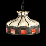 Lamp, Slag Glass Hanging Light, Antique, Cream, Red, C. 1900s, Gorgeous!! - Old Europe Antique Home Furnishings