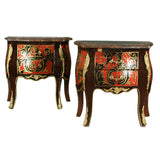 Night Stands, Commodes, Pair, Marble Top, Boulle Style Model,Diminutive, VintageAA - Old Europe Antique Home Furnishings