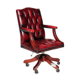 Chair, Office, British, Red Leather Chesterfield Armchair, Gorgeous! - Old Europe Antique Home Furnishings