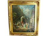 Antique Painting Oil, Passengers and a Stagecoach, 18th /19th C., Gorgeous Colors!! - Old Europe Antique Home Furnishings
