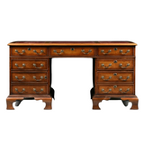 Partner's Desk, Antique / Vintage, George II Style Walnut Burgundy Leather Top! - Old Europe Antique Home Furnishings