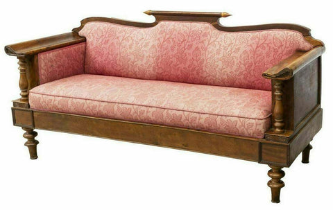 Antique Sofa, Continental Upholstered Mahogany, Pink Floral, 19th C. ( 1800s )!! - Old Europe Antique Home Furnishings