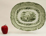 Antique Platter, English Transfer Ware, Ridgeways, Green Grecian Pattern, Lovely - Old Europe Antique Home Furnishings