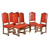 Dining Chairs, Leather, Red, 6 or 7, Upholstered Dining Chairs, Vintage!! - Old Europe Antique Home Furnishings