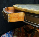 Antique Table, Leather-Top Drum, Regency Style, Green 29.5 Ins H 32 ins Dia.!! - Old Europe Antique Home Furnishings