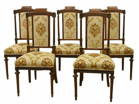 Antique Chairs, Dining Side, Four of Five (4) or (5) Louis XVI Style Upholstered, Handsome! - Old Europe Antique Home Furnishings