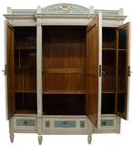 Antique Armoire, Louis XVI Style, Painted, Breakfront Mirror, Parcel Gilt, 1800s - Old Europe Antique Home Furnishings