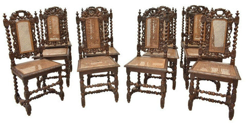 Antique Dining Chairs, French Henri II Style Carved Oak, Set of 12, 1800's, Handsome!! - Old Europe Antique Home Furnishings