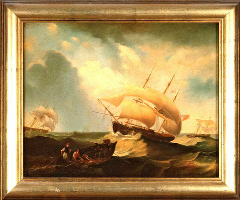 Painting, Oil, Antique Style,"Ships at Sea", Canvas, Decorative, Awesome! - Old Europe Antique Home Furnishings