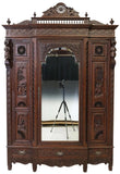 Antique Armoire, Triple, French Breton, Carved Oak, Mirrored, Early 1900s!! - Old Europe Antique Home Furnishings