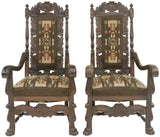 Handsome Antique Armchairs, HIghback, (2) Continental Carved Oak, Crest, Paw Feet, 1800s, 19th Century! - Old Europe Antique Home Furnishings